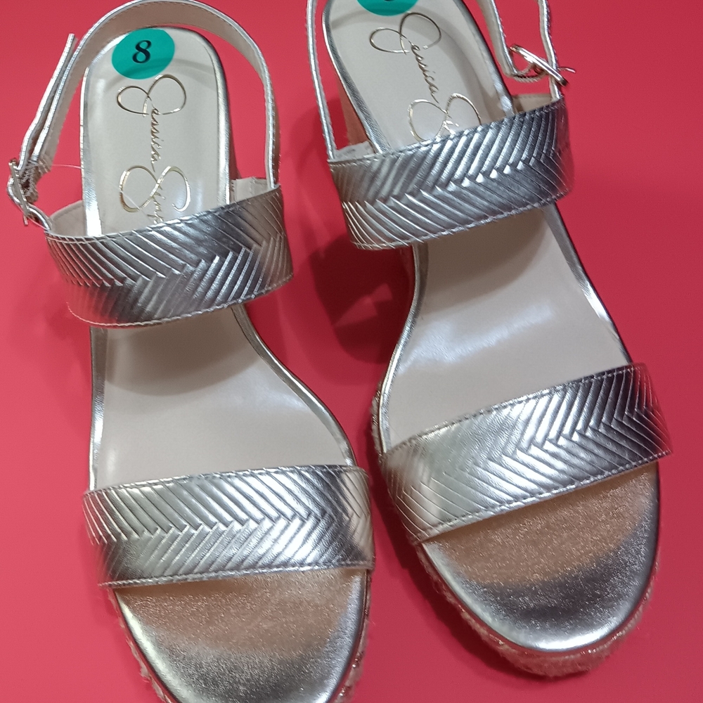 JESSICA SIMPSON  Women's Morina Soft Metallic Gold Wedge Sandals Size 8M
